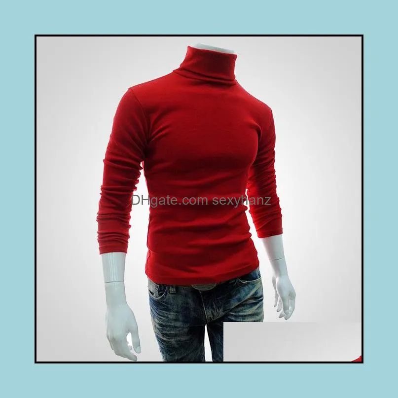 Men`s Sweaters 2021 Spring Winter Warm Sweater Males Turtleneck Solid Color Casual Homme Slim Fit Knitted Cotton Pullovers