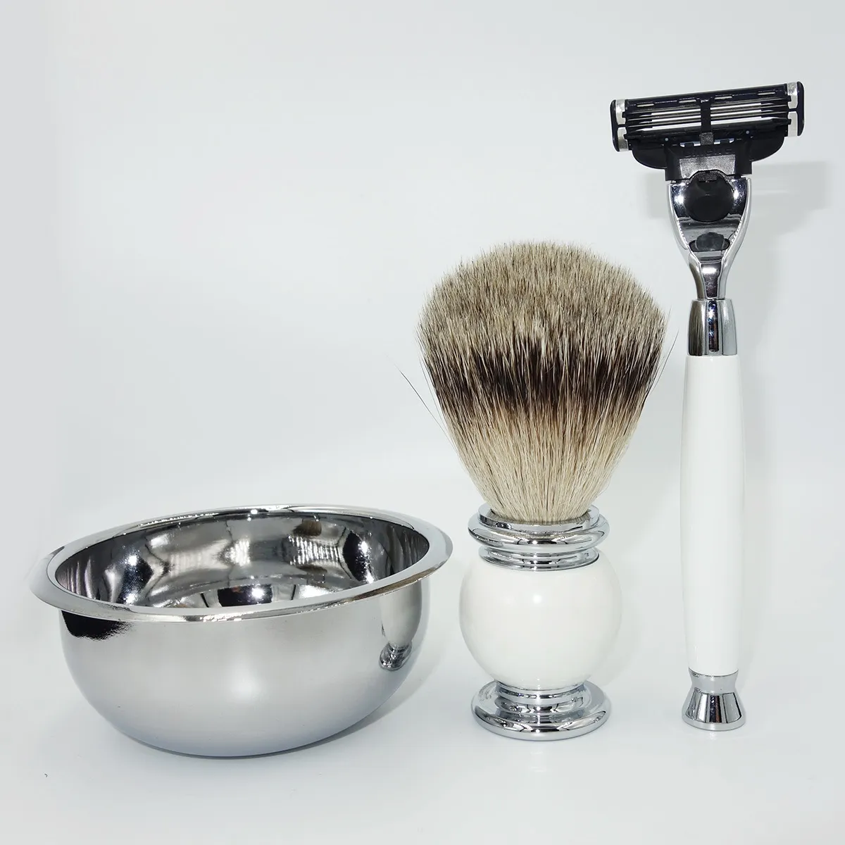 WLONG Silver Tip Soft Honey Puer Badger Hair Shaving Brush and Bowl Set with Foaming Soap Mug Cup