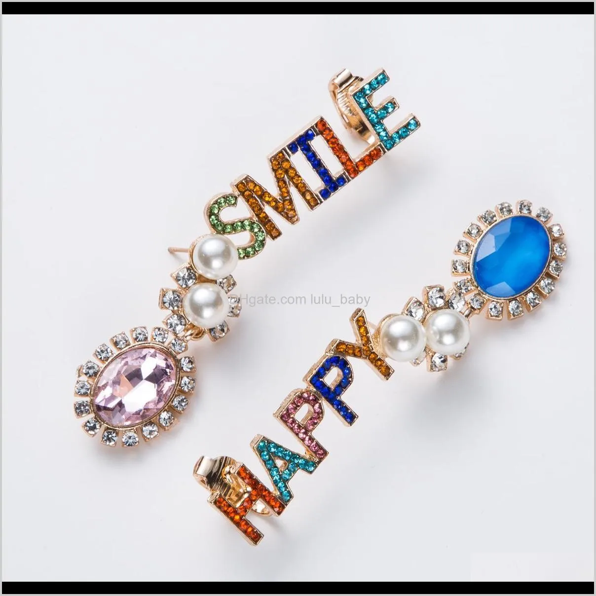 exaggerated letter diamond acrylic earrings women happy smile fashion earrings ins wind earrings