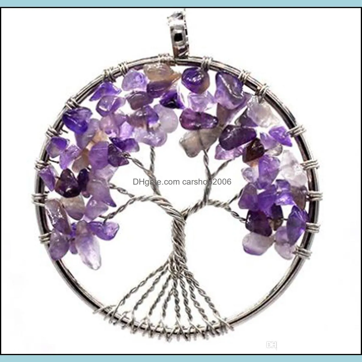 Tree of Life Necklace 7 Chakra Stone Beads Natural Amethyst Sterling-silver-jewelry Chain Choker Pendant Necklaces for Women Gift