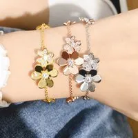 Fashion Simple Four Leaf Clover 3 Flowers Bracelet Link Bangle with Diamonds S925 Silver 18K Gold for Women&ampGirls Valentine&