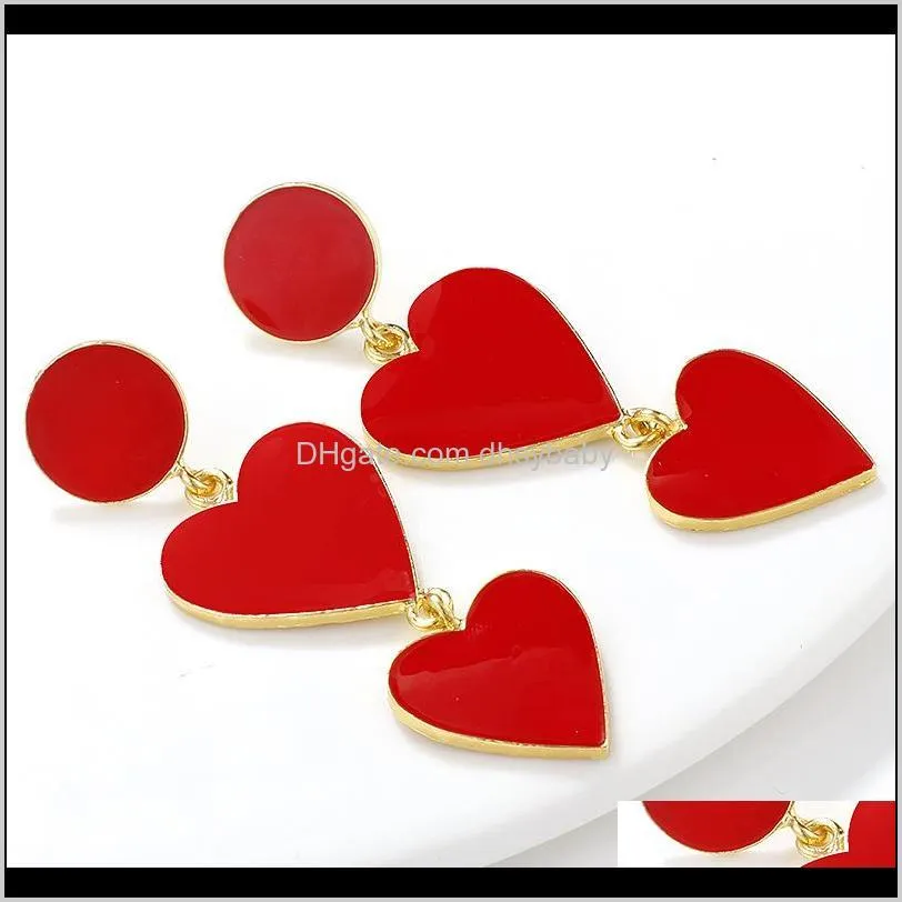 new design red heart long dangles for women girl lady vintage fashion statement earring gold earring trendy jewelry