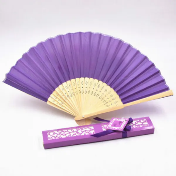 Personalized Luxurious Silk Fold Party Favor hand Fan in Elegant Laser-Cut Gift Box wedding Gifts RH6042