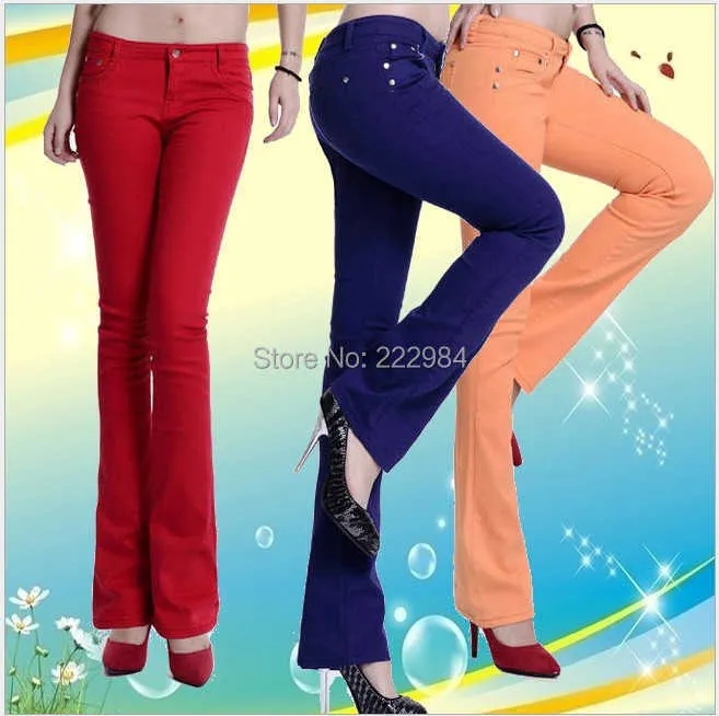 Sonbahar Kış Moda Rahat Şeker Renk Pamuk Kadın Kadınlar Kızlar Streç Uzunluğu biraz Flare Pantolon Pantolon Giyim Q0801