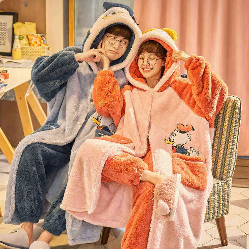 Facecloth Bathrobe Autumn and Winter Robe Couples's Long Section