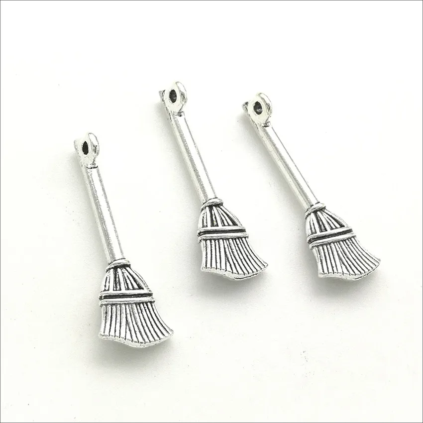 Wholesale 100pcs broom antique silver charms pendants Jewelry DIY For Necklace Bracelet Earrings Retro Style 29*8mm DH0779