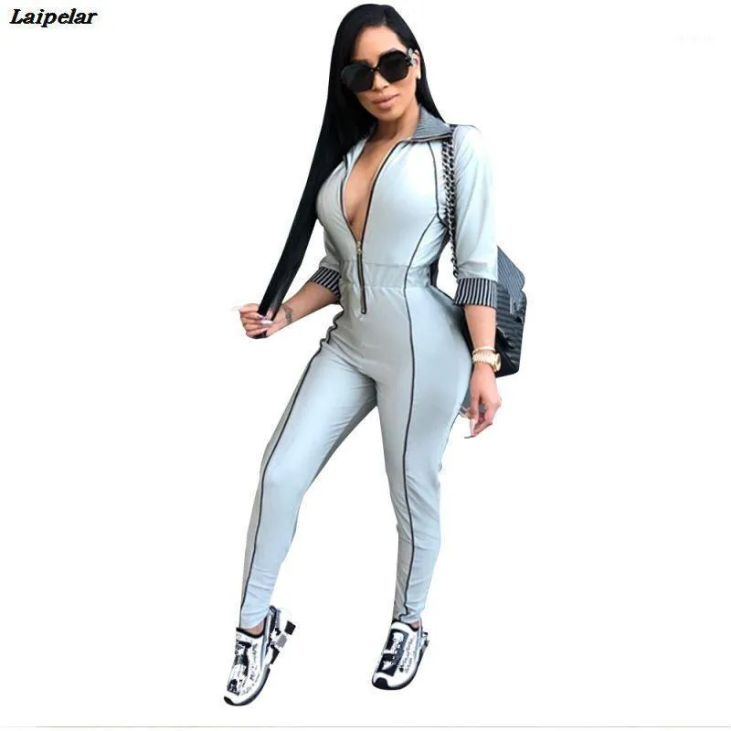 Dames Jumpsuits Rompers Laipelar 2021 Herfst Winter Dames Rits Bodycon Jumpsuit Lange Mouw Sexy Bodysuit Skinny Casual Overalls