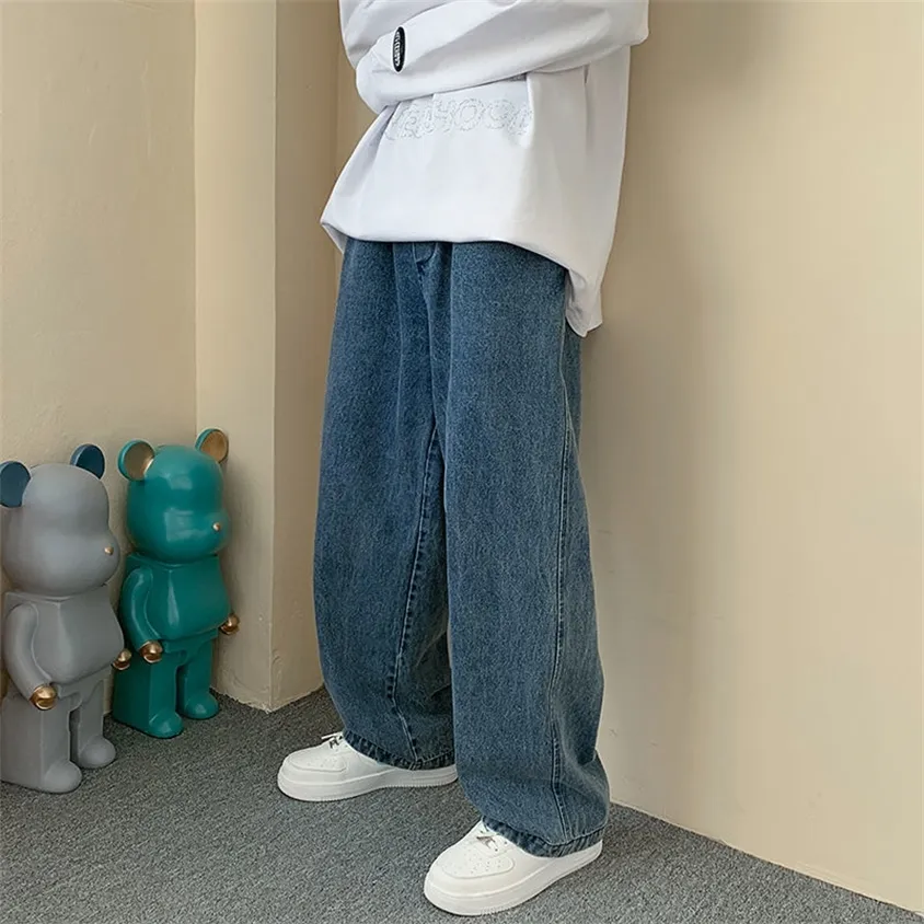 Breite Bein Cargo Hosen Streetwear Baggy Jeans Frühling Herbst Männer Koreanische Mode Lose Gerade Männliche Marke Kleidung Schwarz 220221