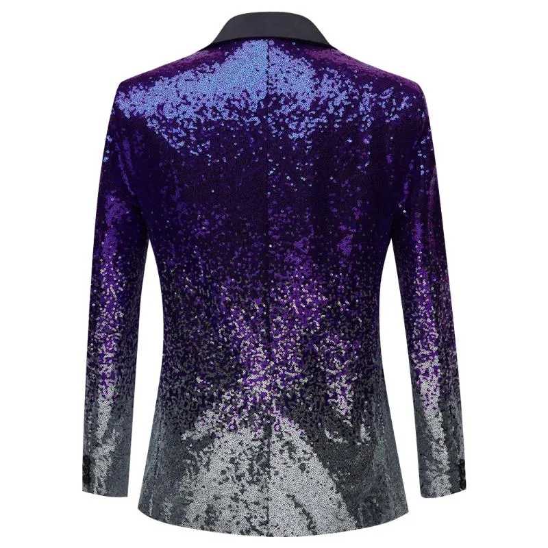 Costumes pour hommes Blazers Argenté Et Violet Bleu Paillettes Col Châle Costume De Smoking Blazer Hommes Mariage Marié Chanteur Prom Glitter Ja301K