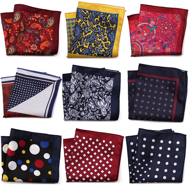 23 * 23 cm Mans Pocket Square Handkerchiefs Hanky ​​Impressão Polka Dot Floral Peito Toalha Big Size Lenço para Mens Fato Casamento Festa