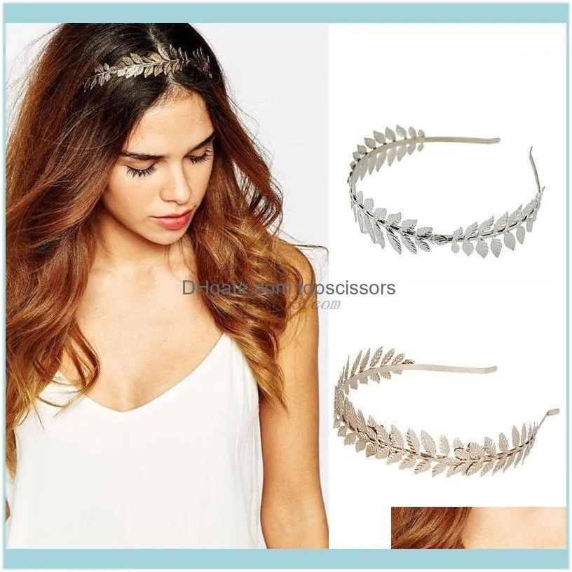 Aessories Tools Produkteuropean Grekisk Gudinna Headband Metallic Gold Sier Leaves Branch Crown Hair Band Wedding Bridal Tiara Shimmer Aess