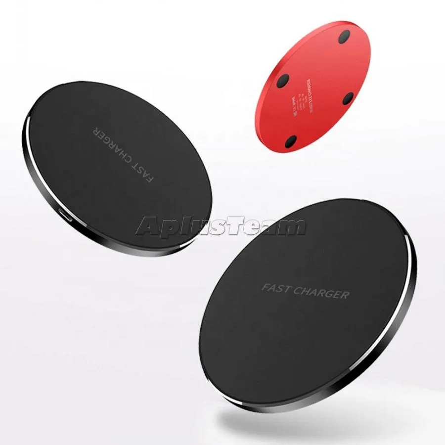 小型高速ワイヤレスクイックチャージャーQi 10W電源充電滑らかな金属パッドLEDライトIphoneのSamsung HTCの携帯電話スマートフォンユニバーサル小売箱アダプター
