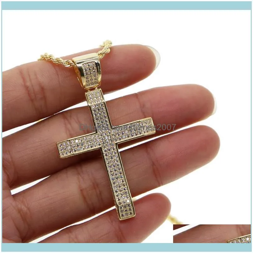 Gold Color 2021 Arrived Classic Mens Boy Jewelry Cross Pendant Micro Pave Full Cubic Zirconia Filled Men Necklace Chains