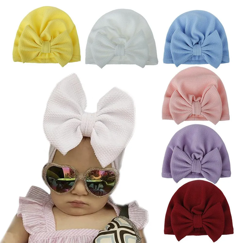 Gorro de punto con lazo para bebé, turbante suave de Color sólido para  recién nacido, gorros de punto, envolturas para la cabeza