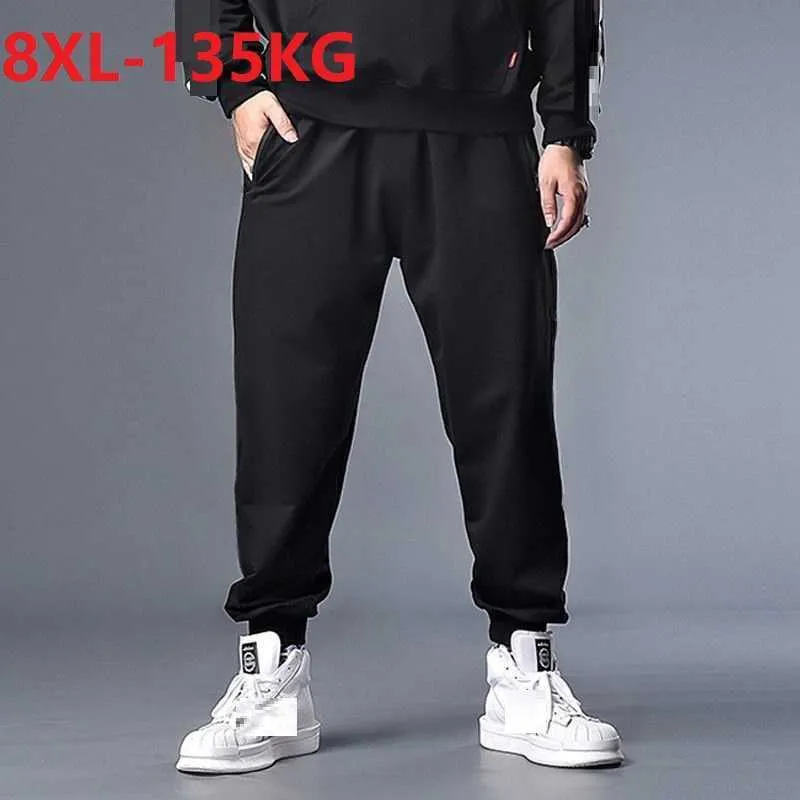 été hommes grandes ventes pantalons de survêtement sport pantalon respirant pas cher plus la taille 7XL 8XL pantalon décontracté mince élasticité pantalon extensible noir Y0811