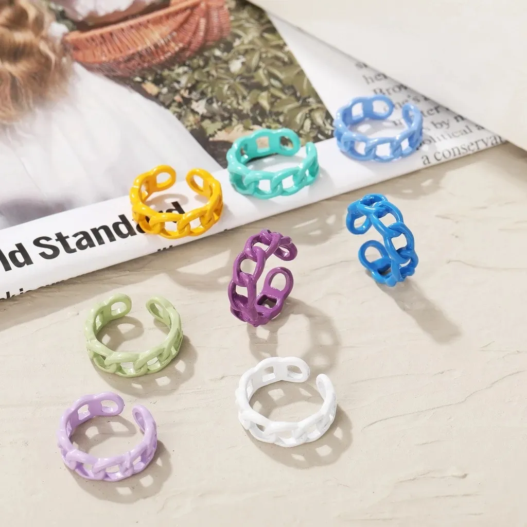 Candy Color Hollow Chain Ring Anello retrò Anelli aperti regolabili per donne Regali di gioielli di moda