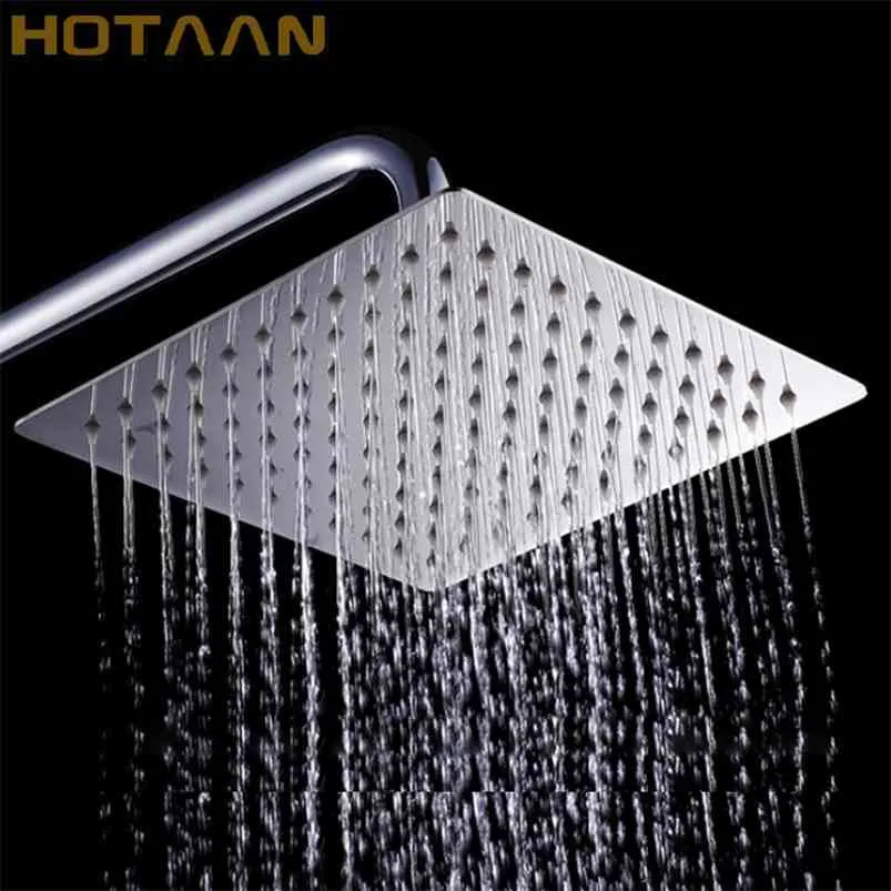 Aan quadrado aço inoxidável chuveiro chuveiro chuveiro cromo de alta pressão ultra-fina chuveiro cabeça torneira ducha 210724