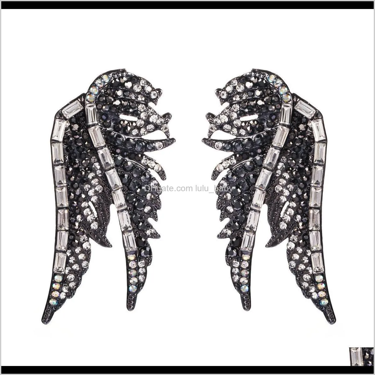 creative niche design flying bird wings rhinestone diamond earrings fashionable women exaggerated wind earring