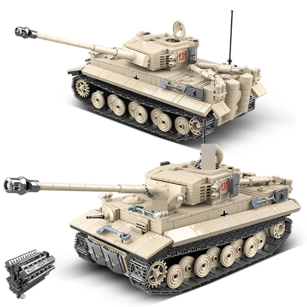 1018 stks Tiger 131 Militaire Tank Model Bouwstenen WW2 Duitse Legermilitair Wapen Zware Tanks Bricks Speelgoed Voor Kinderen Jongens X0902