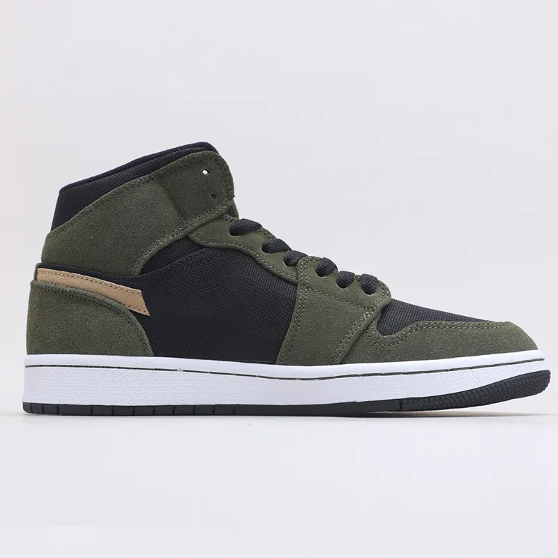 Jumpman 1 1S OG Mid army green Mens Basketball Shoes Luxury designer Lychee Skin North Carolina Womens running Sports Sneakers With Box BQ6472 030