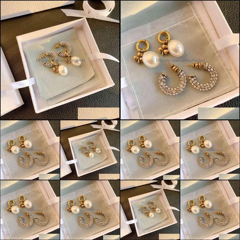 Luxury jewelry 1:1 high quality vintage clover and pearl stud earrings for women prevent allergy s925 post lady fashion earring 210323