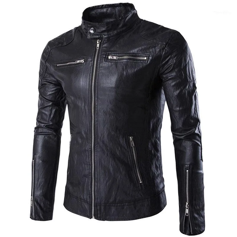 Vestes masculines 2021 Brand Biker Leather Men El￩gant Jaqueta Couro Masculine Stand Collier Fashion Design Punk Locomotive Jacket Wear