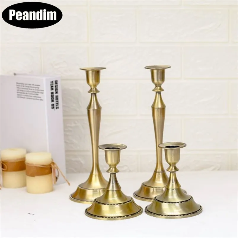 PEANDIM Romantic Dinner Candle Holder Bronze Candelabra Europe Style Home Candle Holders Wedding Party Table Centerpiece Decor 210722