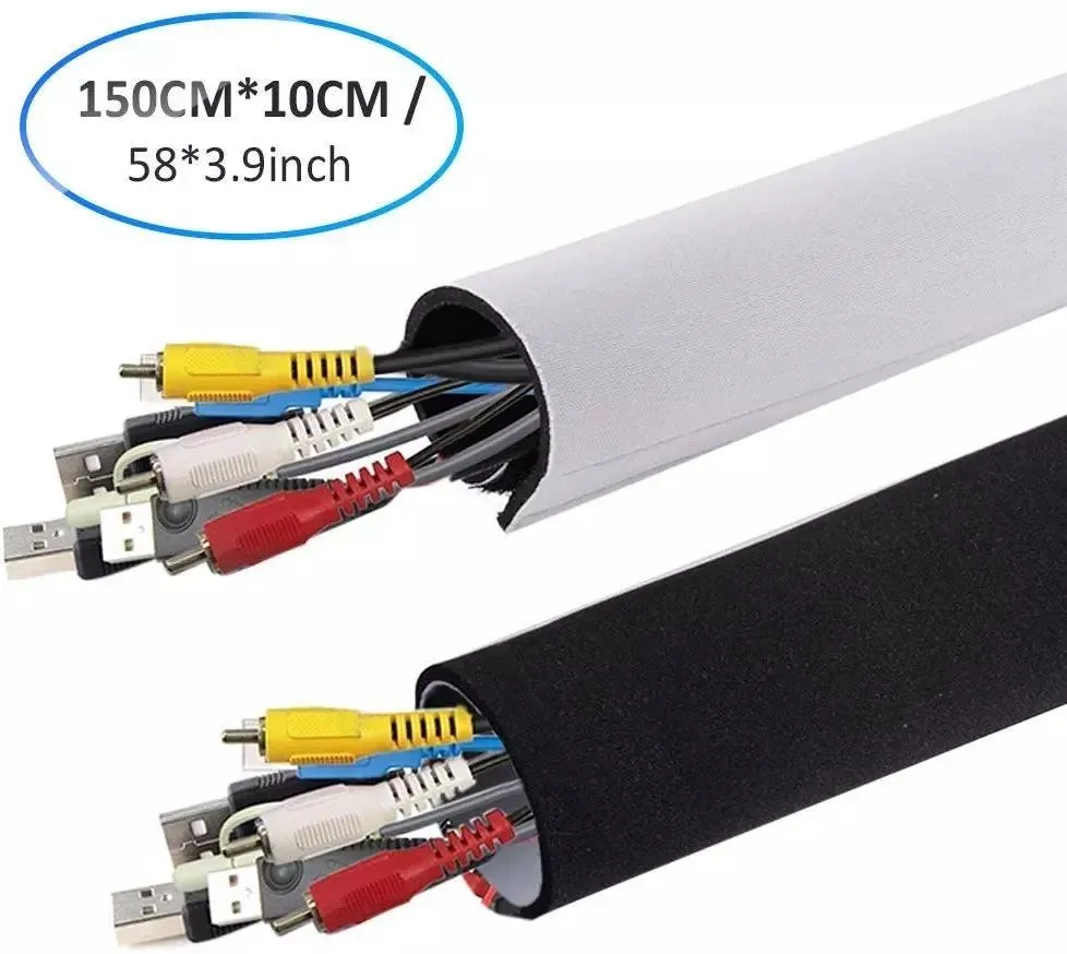 Flexible Neoprene Cable Sleeve Wrap Cover Organizer Hook And Loop Cable Management Sleeve for Computer TV Stereo 58*3.9 Inches