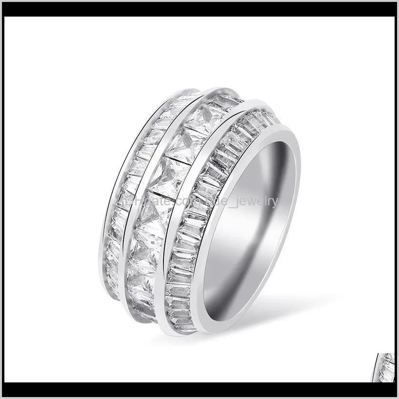 women men 3 rows cz stone round finger rings bling iced out rapper ring cubic zirconia ring