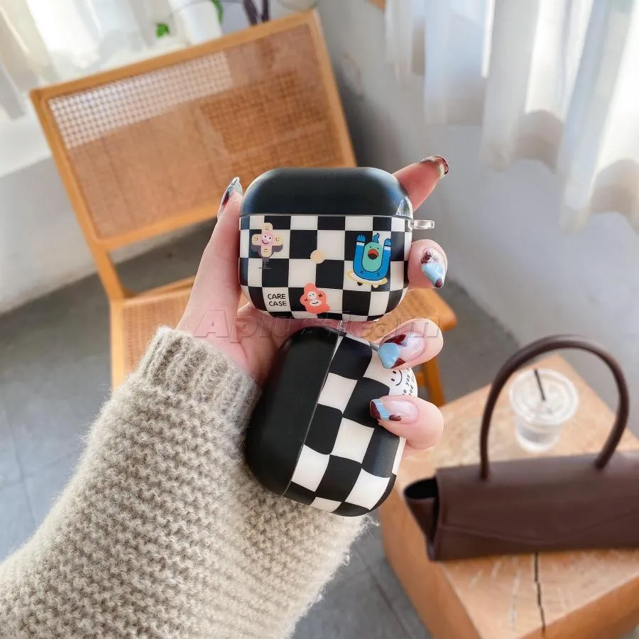 Krata dla Airpods 3 Case dla Airpods 1 2 Pro Ładowanie Bezprzewodowe Słuchawki Bluetooth Soft TPU Cover Cartoon Cute Checkerboard Monster Nowy