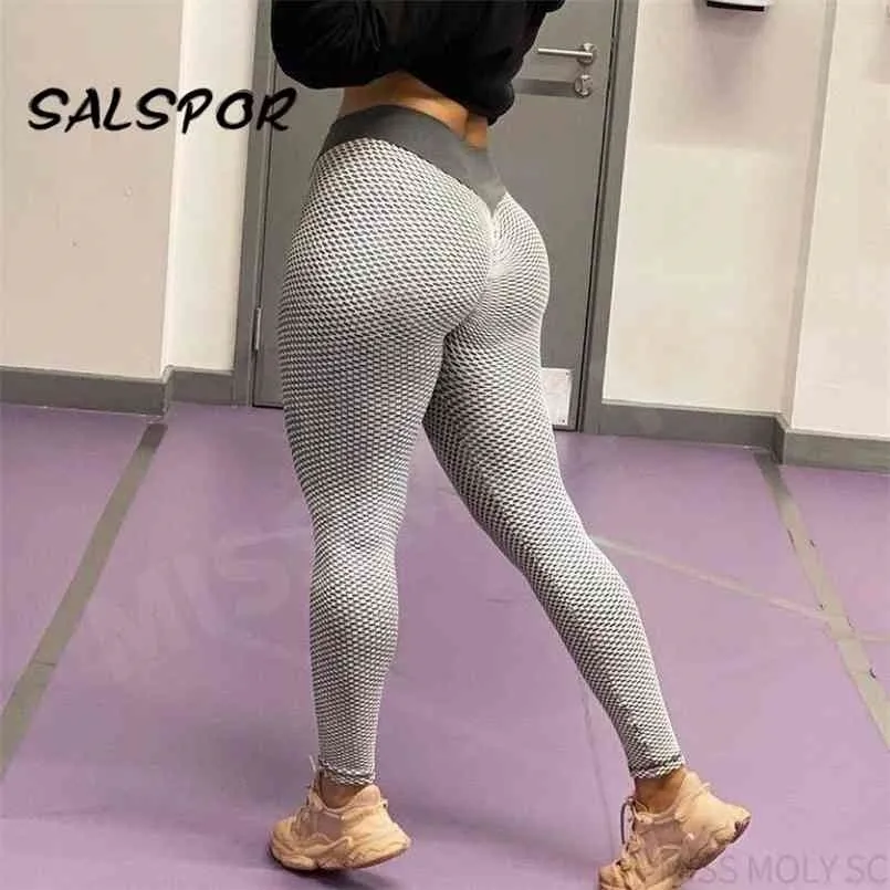 SALSPOR Leggings da donna Fitness senza cuciture Push Up Allenamento Donna Vita alta Palestra Legging Griglia Patchwork Anti Cellulite Abbigliamento sportivo 210925