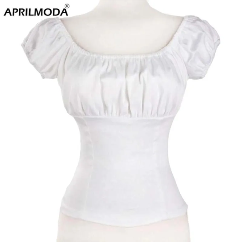 Camicette da donna Camicie Retro Vintage Donna Camicetta Estate Schiena bassa Contadino Manica corta Donna Anni '50 Anni '60 Pinup Cotone Bianco Taglie forti Top