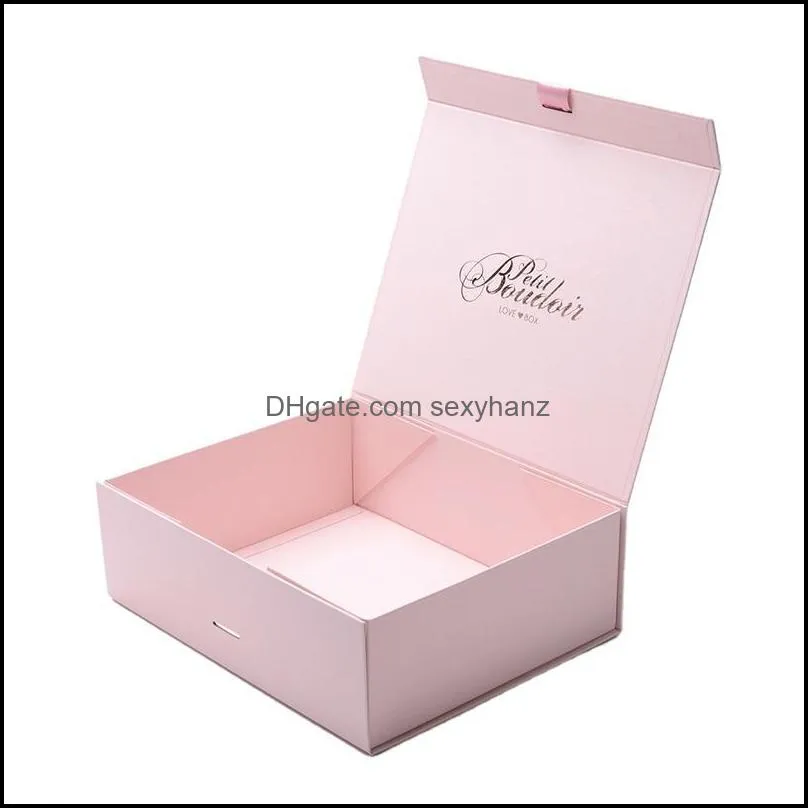 Jewelry Pouches, Bags Wholesale 600pcs/lot Pink Custom Logo Printed Magnet Foldable Gift Packaging Boxes Paper Box