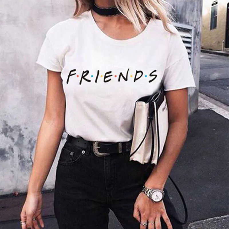 Vriendenbrief T-shirt Vrouwen T-shirt Toevallige Grappige T-shirt voor Dame Meisjesbovenkant Tee Hipster Drop Ship 210527