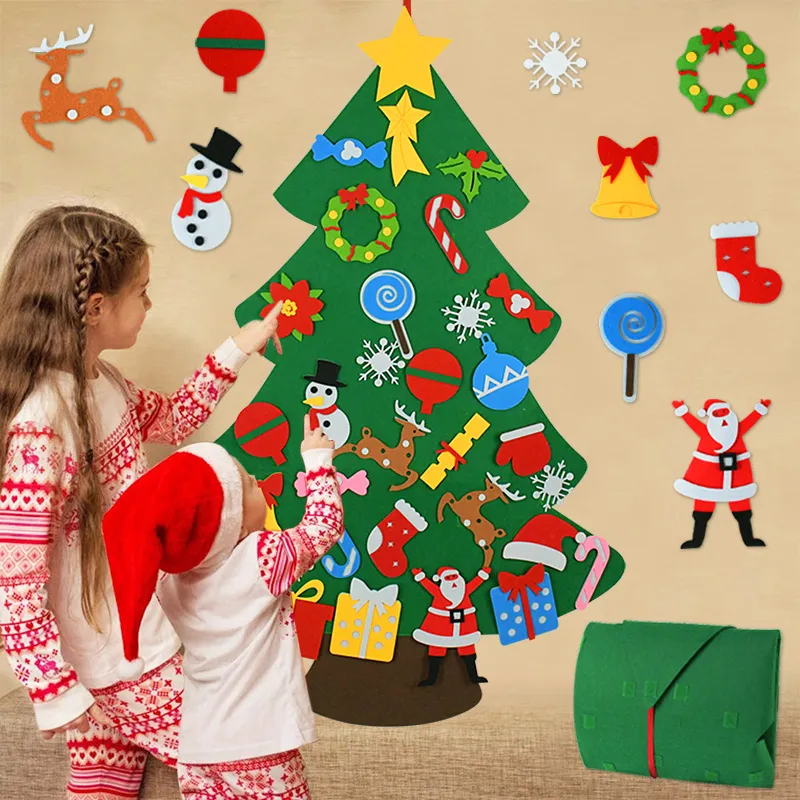 Kids DIY feltro de Natal Decoração de Natal para casa Navidad 2022 Presentes de Ano Novo enfeites de Natal Papai Noel Xmas Árvore 100 pcs