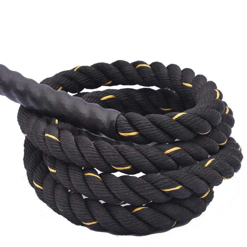 25mm2.8m Adulte Fitness MMX Combat Entraînement Corde Épaisse Noir Et Jaune Physique Polyester Portant Du Poids Cordes À Sauter