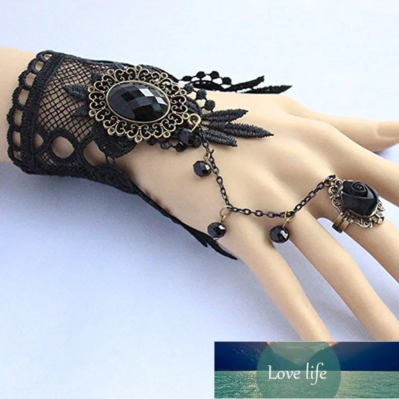 1PC Fashion Style Women Handmade Black Rose Lace Flower Drop Bracelet Slave Set Lolita Gothic Ball Retro Bridal