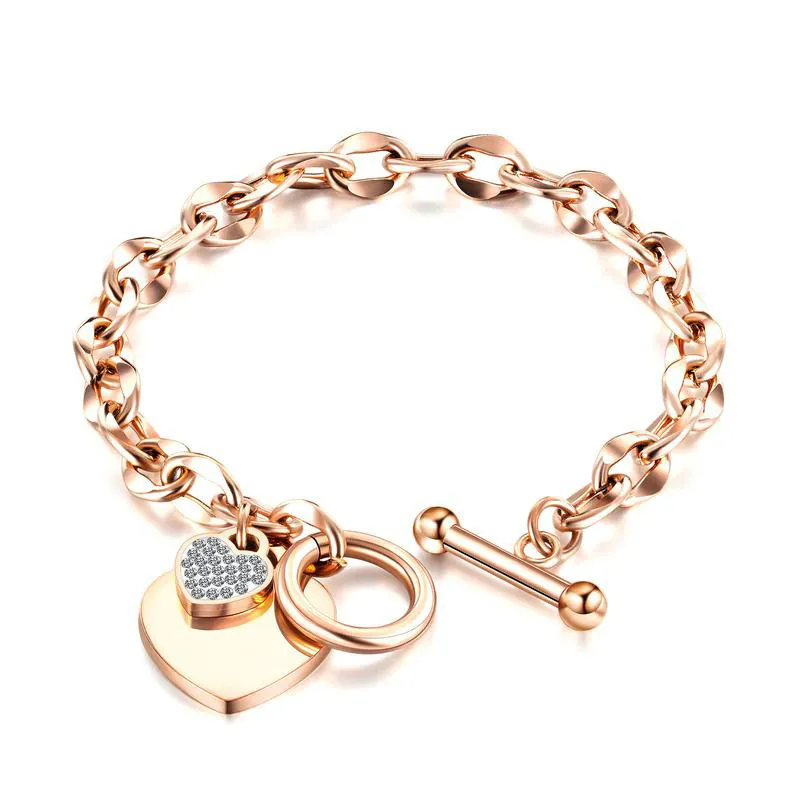 Mode amour bracelet bijoux en acier inoxydable femmes or rose argent en forme de coeur bracelets porte-bonheur pour cadeau d'anniversaire meilleure qualité