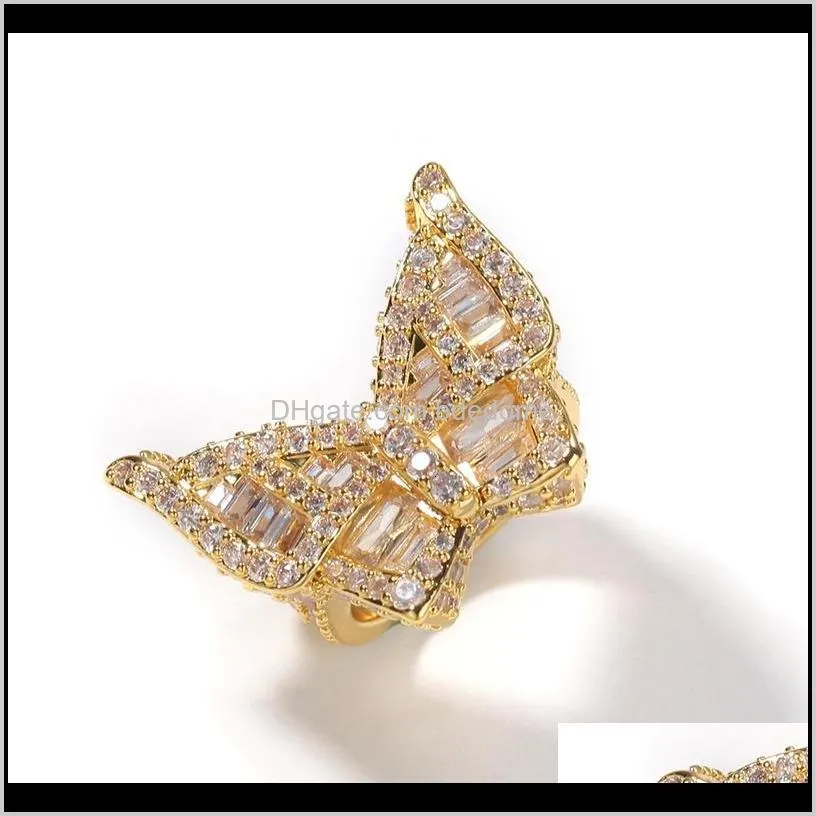 iced out butterfly ring fashion hip hop gold silver mens cz diamond rings jewelry