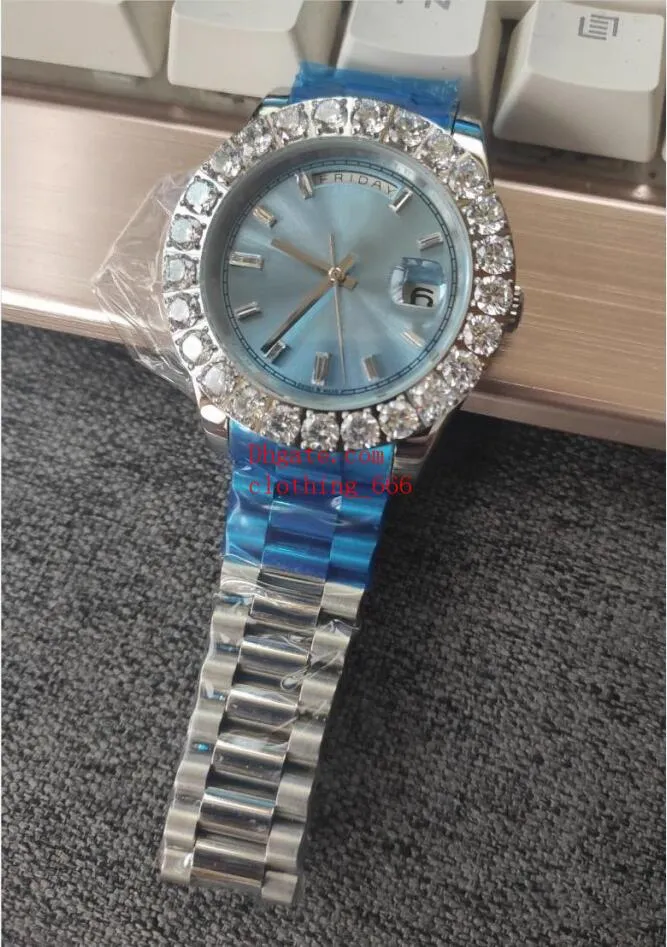 남성 시계 더 큰 다이아몬드 다이얼 베젤 43mm 18k 옐로우 골드 스틸 팔찌 자동 기계 운동 사파이어 유리 클래식 손목 시계 오리지널 박스 페이퍼