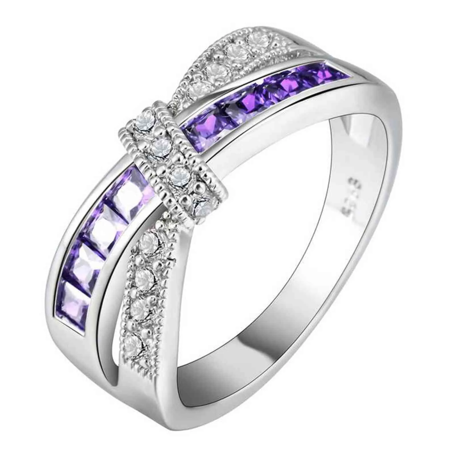 100% 925 Bijoux En Argent Sterling Vintage Violet Cristal Couple De Mariage Anneaux En Argent pour Femmes Hommes Mode Anel De Prata Bijoux G1125