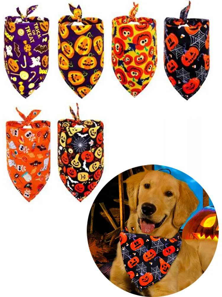 Cães vestuário de cães cães bandana gato triângulo bibs cachecol cachecol lenço de canto padrão de crânio de abóbora halloween pet suprimentos kdjk2106