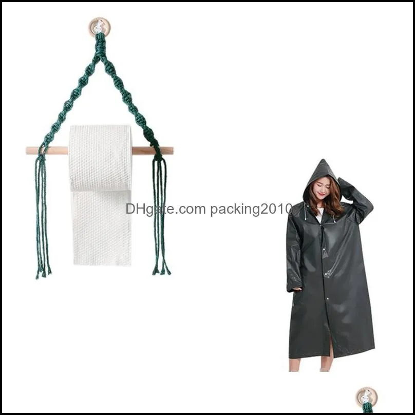 Raincoats Eva Raincoat Waterproof Transparent Black & Wall Hanging Wooden Stick Roll Paper Holder Towel Hanger