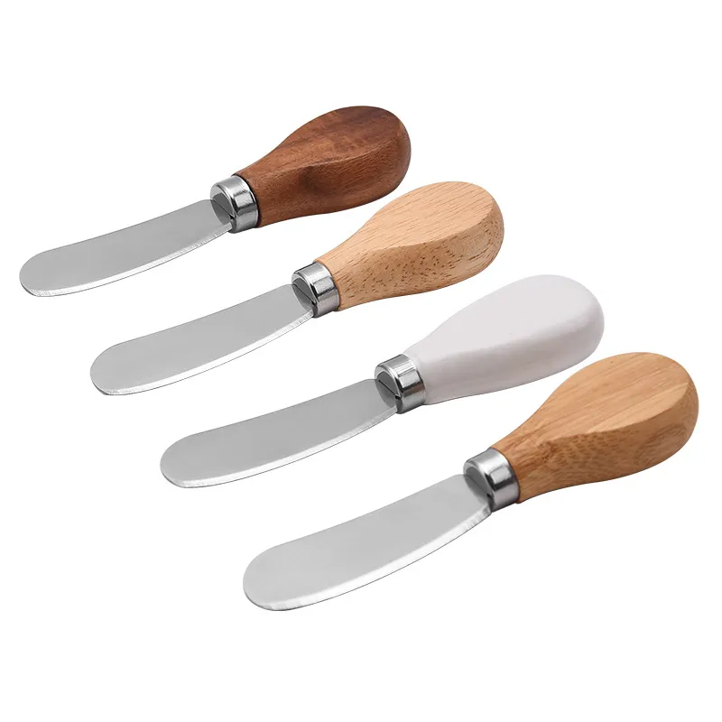 Jam Spreader Cheese Utensils Wooden Handle Stainless Steel Cream Spatula Cheese Knives Butter Knife Cheese Spread LX4551