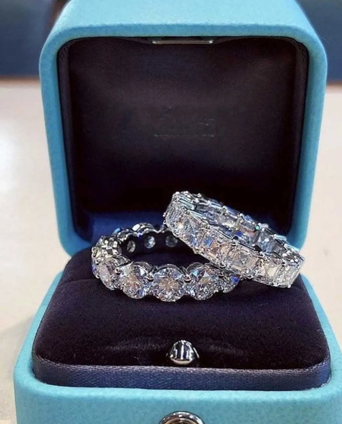 925 Silver Pave Réglage complet du diamant simulé en diamant simulé CZ Eternity Band Engagement Anneaux en pierre de mariage taille 5,6,7,8,9,10,11,12 y0723