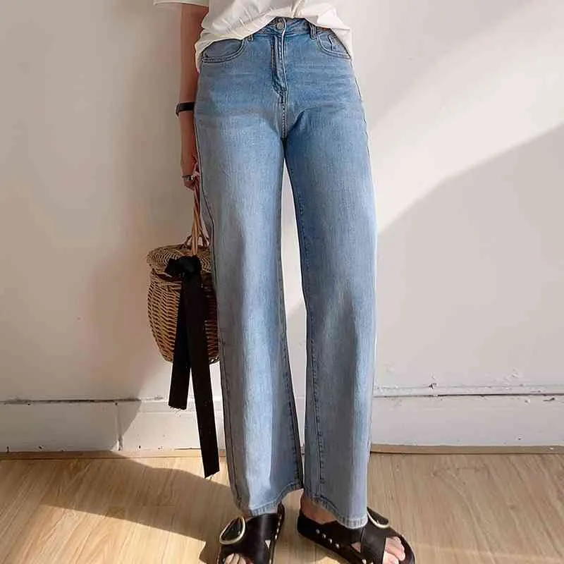 Soft Wide Long Life Long Bleached Jeans Mulher Todos Match Casual Femme Calças Japão Estilo Pantalones de Mujer 210514