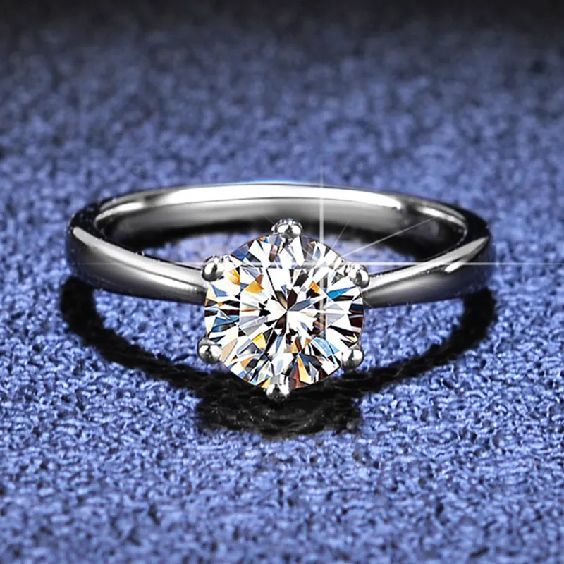 S925 스털링 실버 웨딩 D 색상 우수 컷 0.5-3.0 캐럿 Moissanite 다이아몬드 약혼 반지 여성 선물 JZKM029