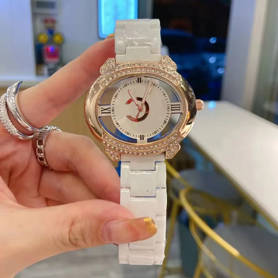 Zegarki marki Kobiety Lady Girl Kryształ Owalny Styl Ceramiczny Zespół Quartz Wrist Watch C63