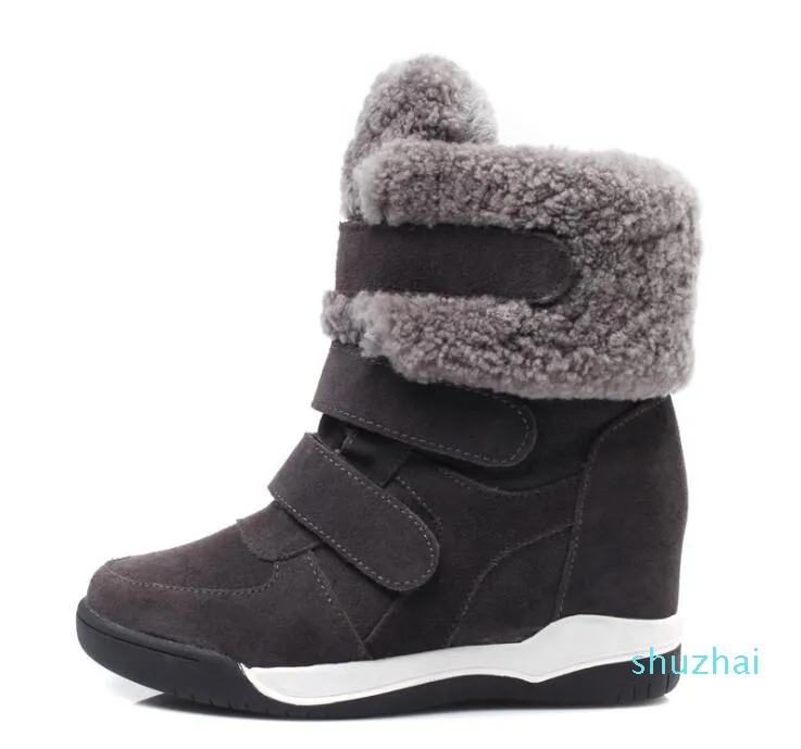 Moda zamszowa skóra damska buty kliny buty zima ciepła wysokość rosnące botki z futra kobiety casual snow buty