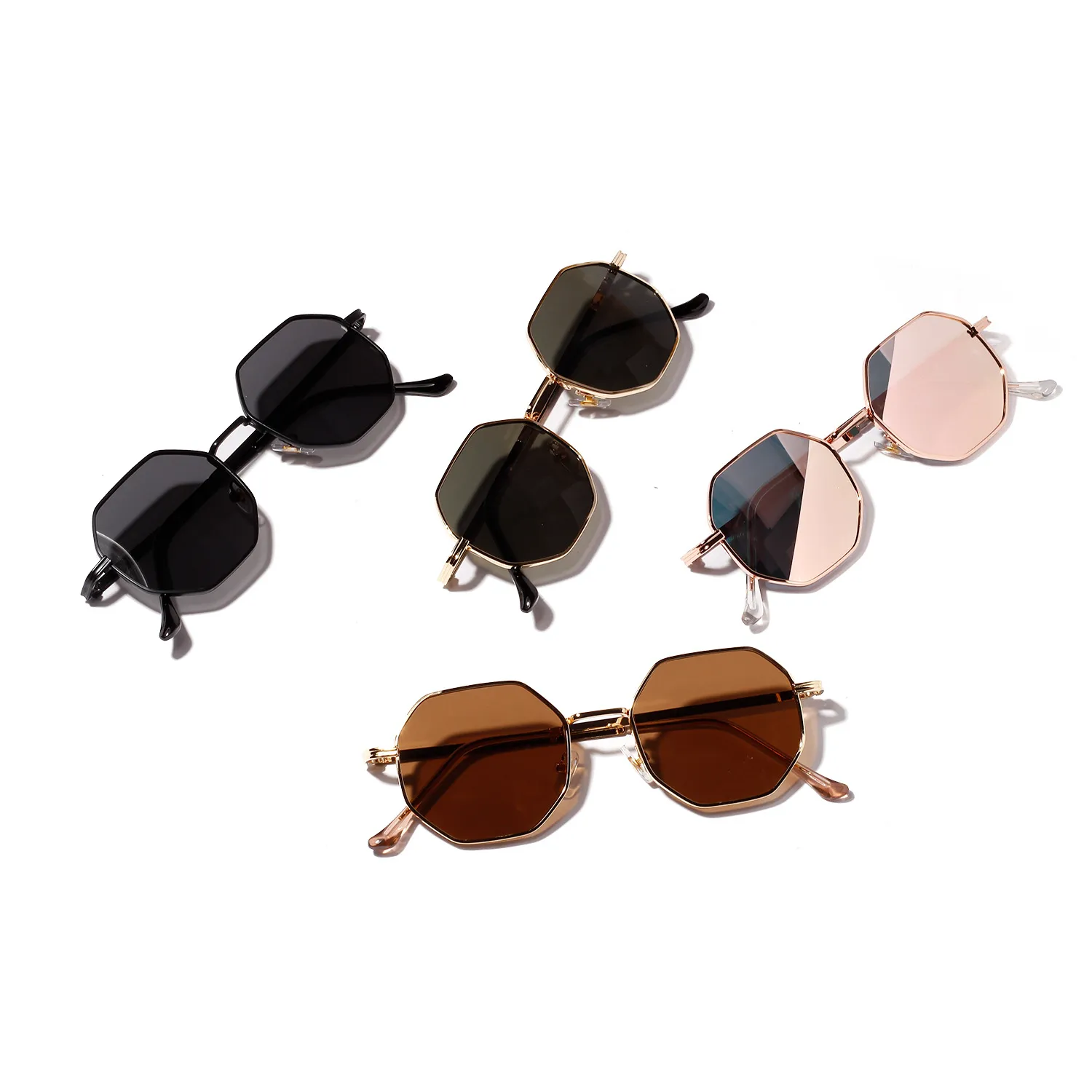 Fashion New Ladies Sunglasses Men Metal Gold Green Brown Male Octagonal Sun Glasses Polygon